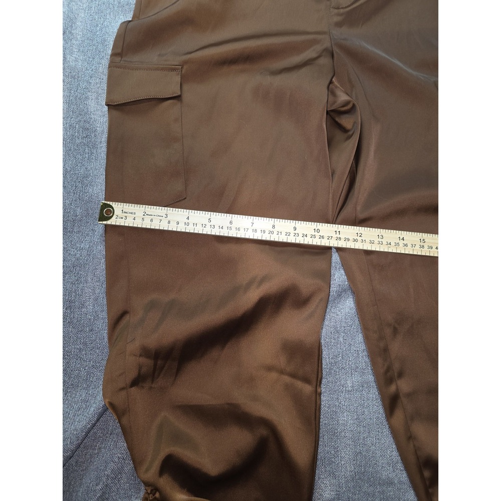 Size 10-NWT NICOLLE MILLER NY Women's Cargo‎  Pants Satin Brown Color High Rise. - Picture 5 of 7